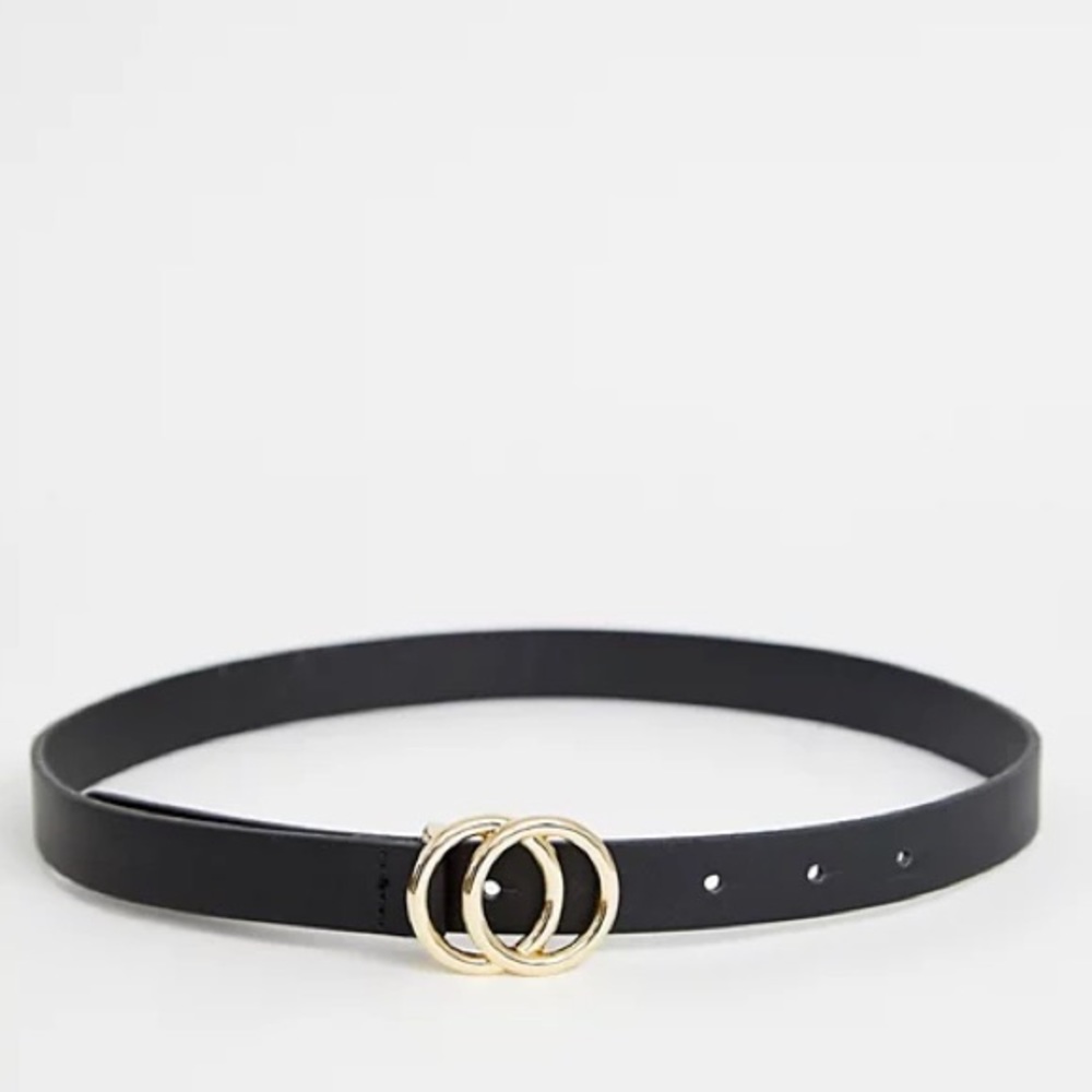 Miss Selfridge Black Belt with Gold Circular Clasp